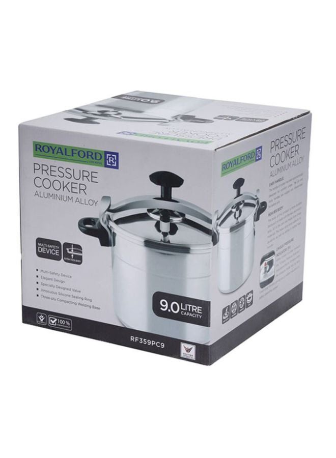 Aluminum Multi-Safety Device With Cool Touch Handles Pressure Cooker Silver 9Liters