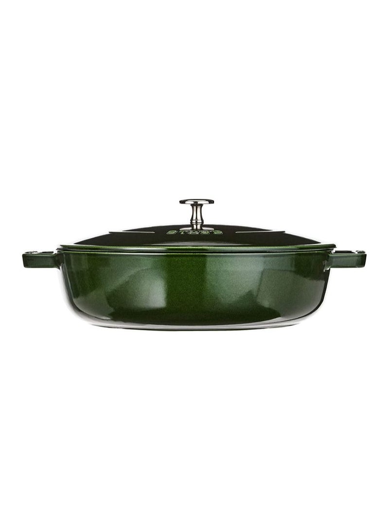 STAUB Cast Iron 28cm Braiser Sauté Pan With Chistera Lid Basil