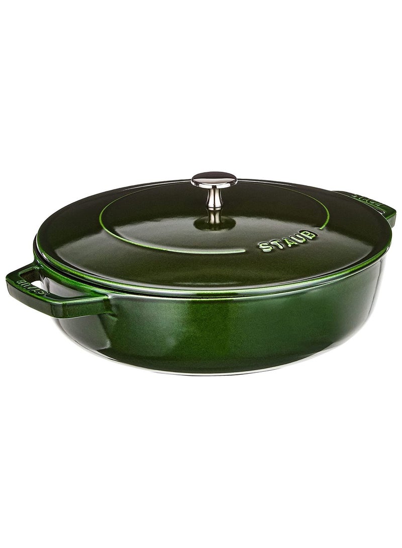 STAUB Cast Iron 28cm Braiser Sauté Pan With Chistera Lid Basil