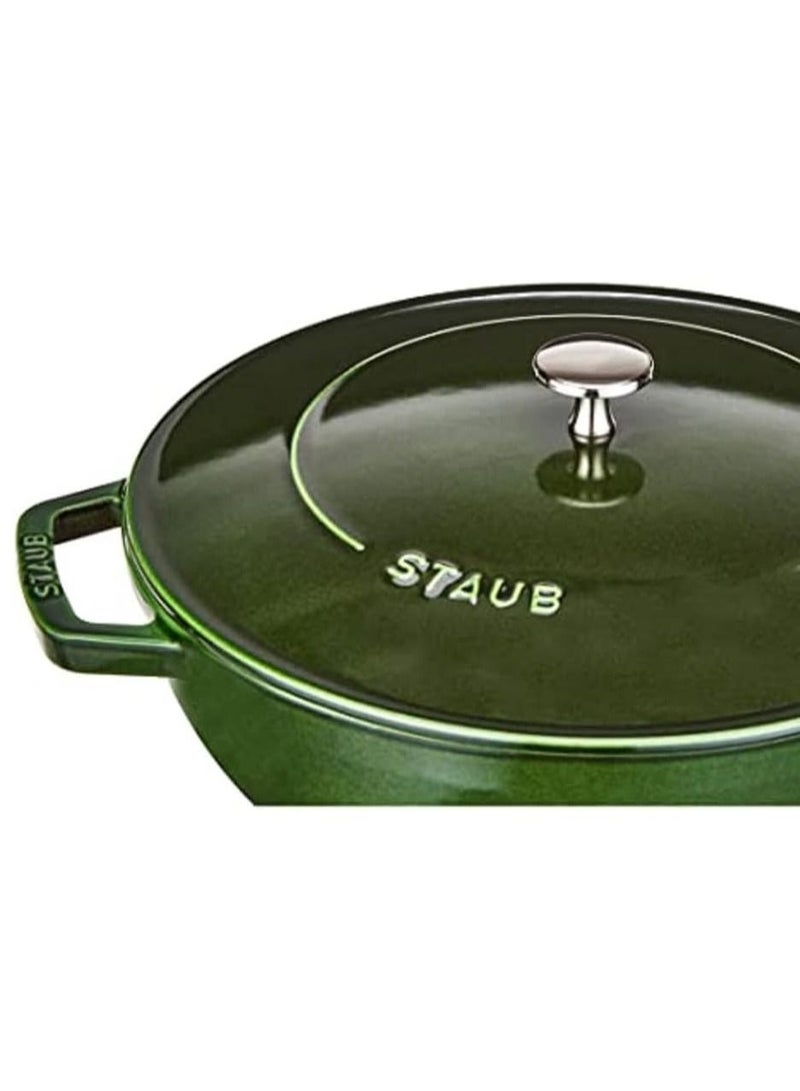 STAUB Cast Iron 28cm Braiser Sauté Pan With Chistera Lid Basil