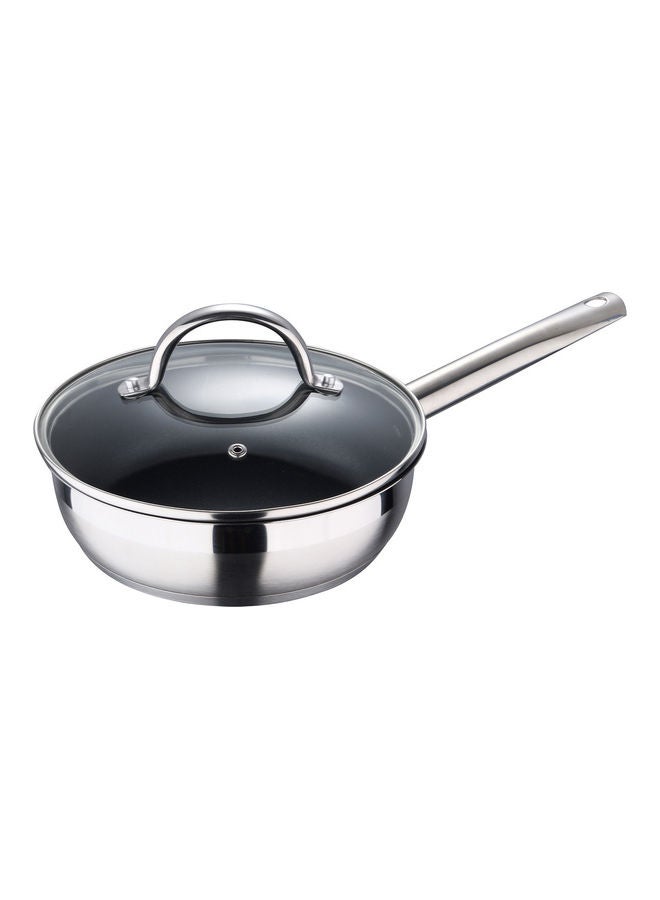 Gourmet Stainless Steel Non-Stick Induction Bottom Frying Pan With Lid Silver 20cm