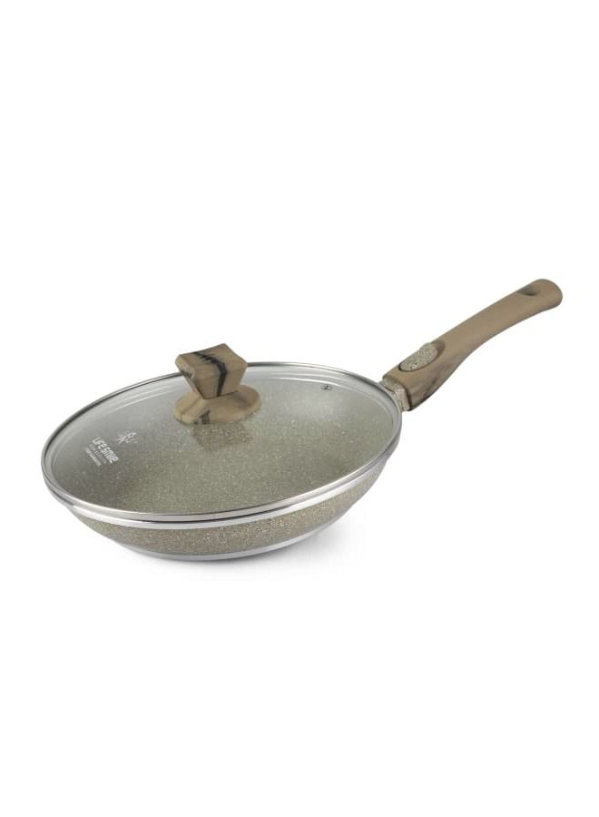Detachable Handle Frying Pan With Lid - 5 Layer Granite Coating Fry Pan | Heat-Resistant Handle Hanging Loop | Microwave Safe (20 CM, Green)