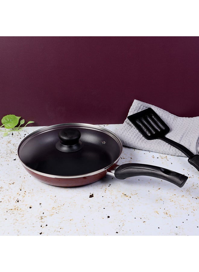 28CM Aluminium Non-Stick Fry Pan with Glass Lid – Deep Saute Pan for Gas Hob Cooking, Durable Granite Coating, Ergonomic Cool-Touch Handle, Ideal for Frying, Sautéing & Stir-Frying – Black Black 28 cmcm