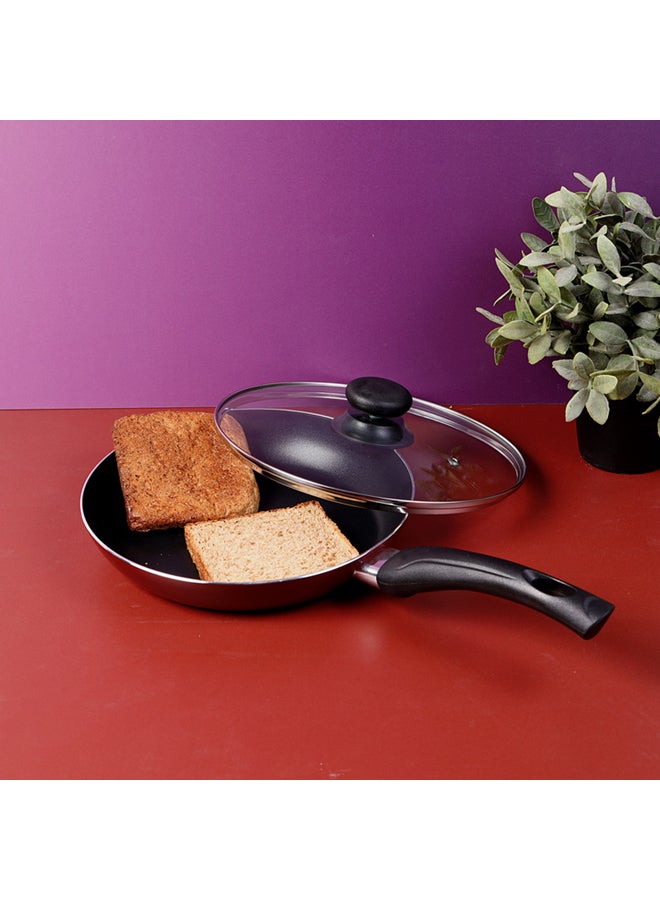 28CM Aluminium Non-Stick Fry Pan with Glass Lid – Deep Saute Pan for Gas Hob Cooking, Durable Granite Coating, Ergonomic Cool-Touch Handle, Ideal for Frying, Sautéing & Stir-Frying – Black Black 28 cmcm