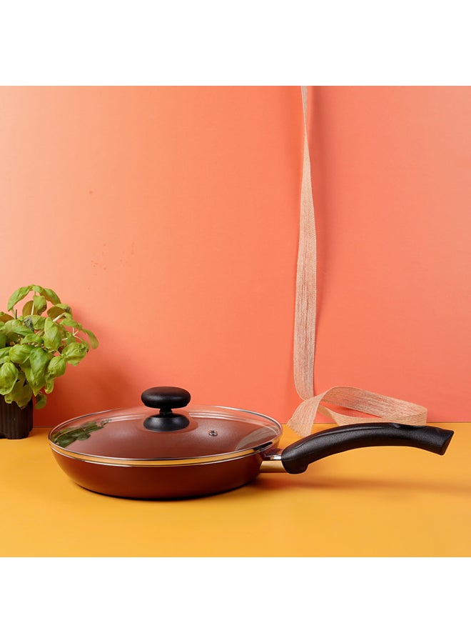 28CM Aluminium Non-Stick Fry Pan with Glass Lid – Deep Saute Pan for Gas Hob Cooking, Durable Granite Coating, Ergonomic Cool-Touch Handle, Ideal for Frying, Sautéing & Stir-Frying – Black Black 28 cmcm