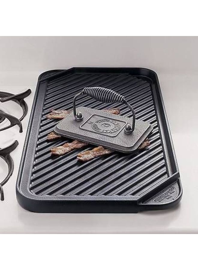 Pre-Seasoned Rectangular Cast-Iron Grill Press Black/Silver 17.1x11.4x8.9cm