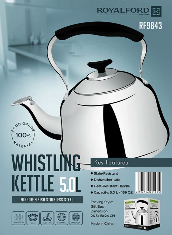 Stainless Steel Whistling Kettle Silver 5Liters