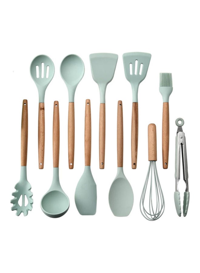 11-Piece Wooden Handle Bucket Cookware Spoon Set Mint Green