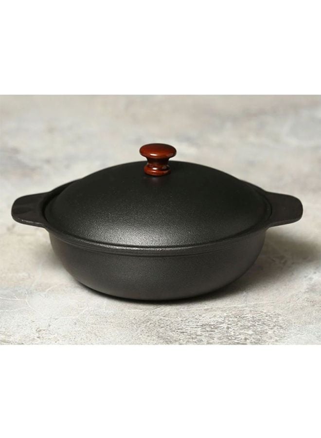 Cast Iron Pan With Lid | Withstands Very High temperatures | Black 24cm