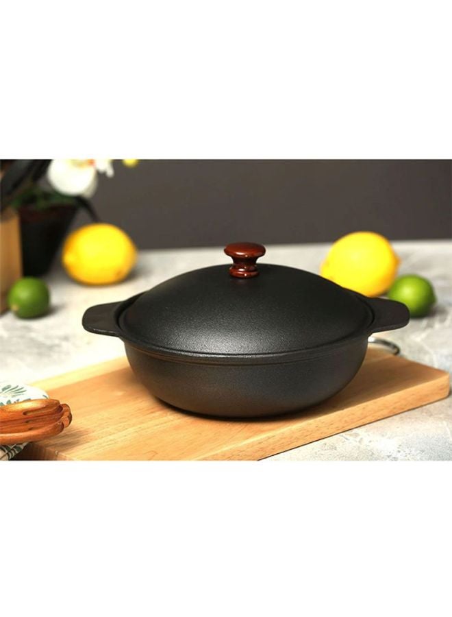Cast Iron Pan With Lid | Withstands Very High temperatures | Black 24cm