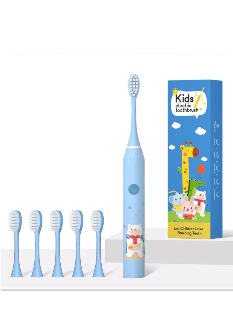 COOLBBAY Children's Electric Toothbrush Cute Cartoon Soft Bristles Electric Toothbrush Smart Timing Sonic Electric Toothbrush Blue