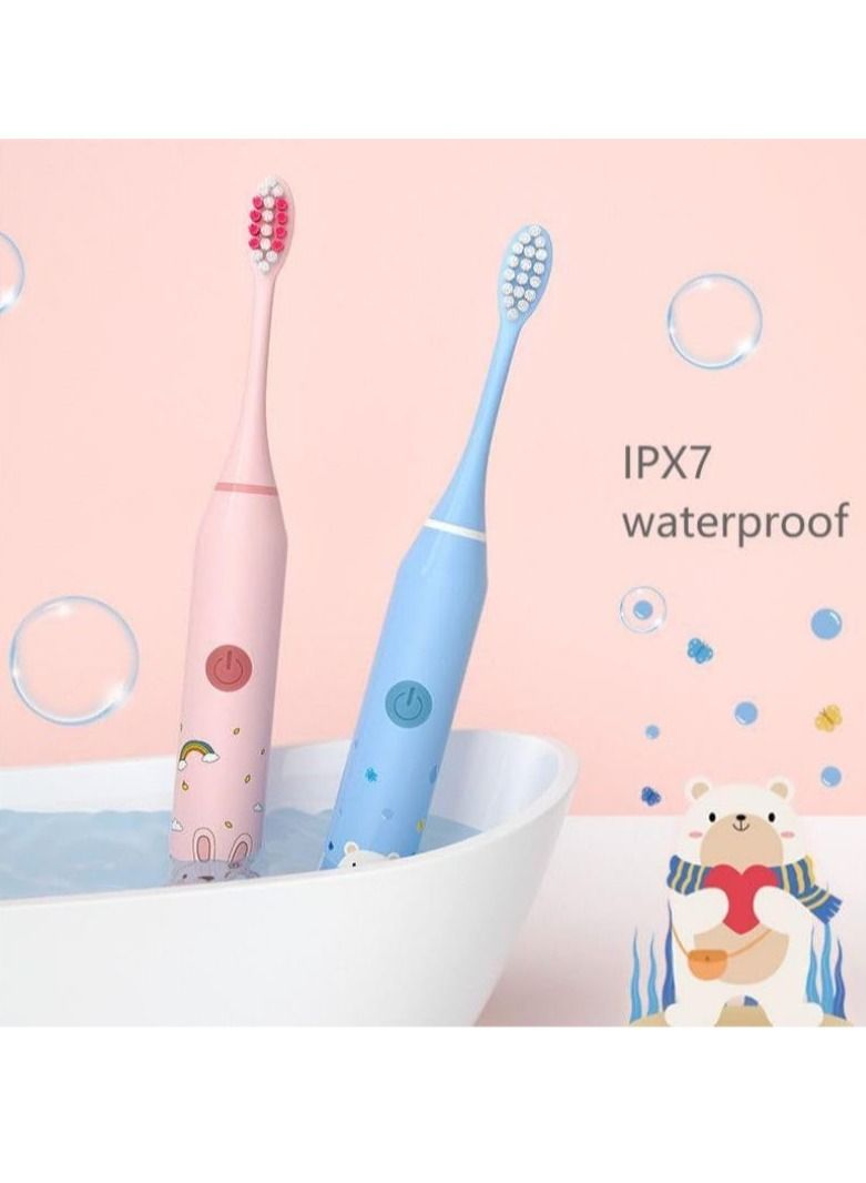 COOLBBAY Children's Electric Toothbrush Cute Cartoon Soft Bristles Electric Toothbrush Smart Timing Sonic Electric Toothbrush Blue