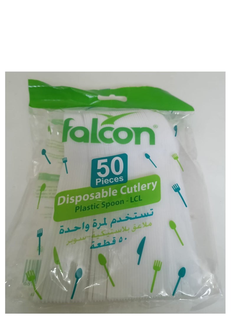 Falcon  40 Pkt 1-Carton  X 50 Pcs Plastic Spoons White  2000 Pcs