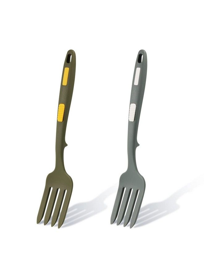 2Pcs Silicone Flexible Forks Large Silicone Cooking Fork Heat Resistant Multifunctional Nonstick Blending Fork For Cooking Utensil For Kitchen Stir Mix Mash (Gray Green Dark Green)