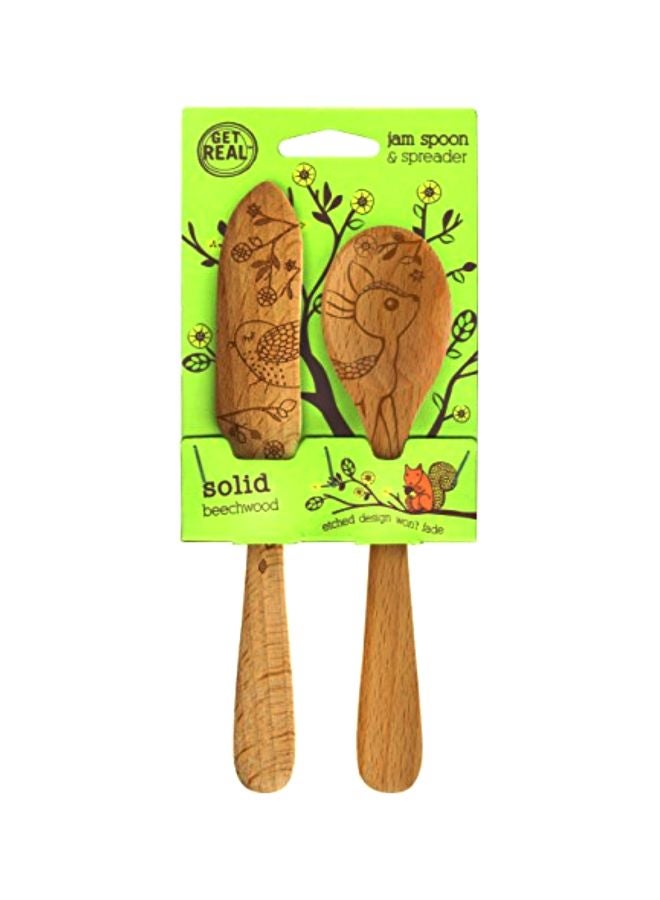 2-Piece Beechwood Jam And Spoon Spreader Set Brown