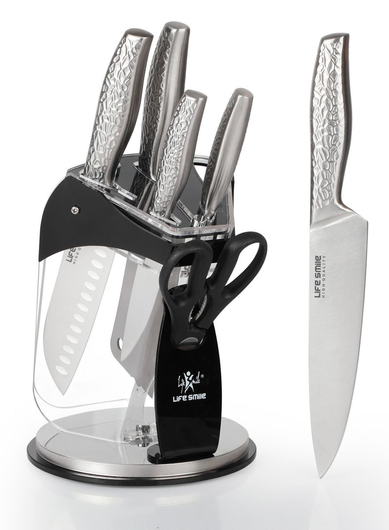 7 Pcs Kitchen Knife Set With Block Durable High Carbon Stainless Steel - Ultra Sharp Blades