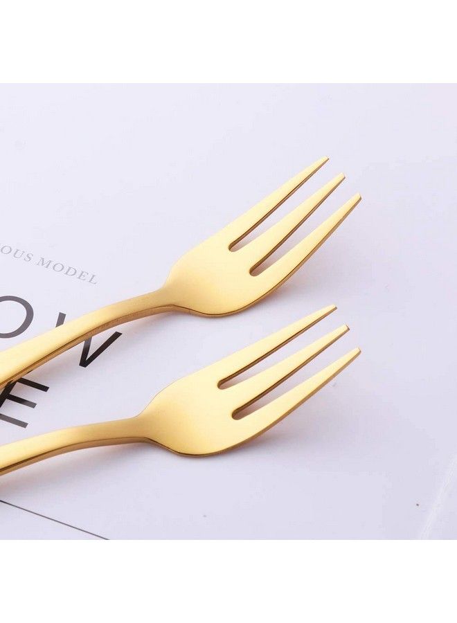 Appetizer Small Forks Set Of 12 5.2 Inches Dessert Forks Stainless Steel Gold 3Tine Portable Cocktail Salad Fruit Forks For Party Travel (12 Forks Gold)
