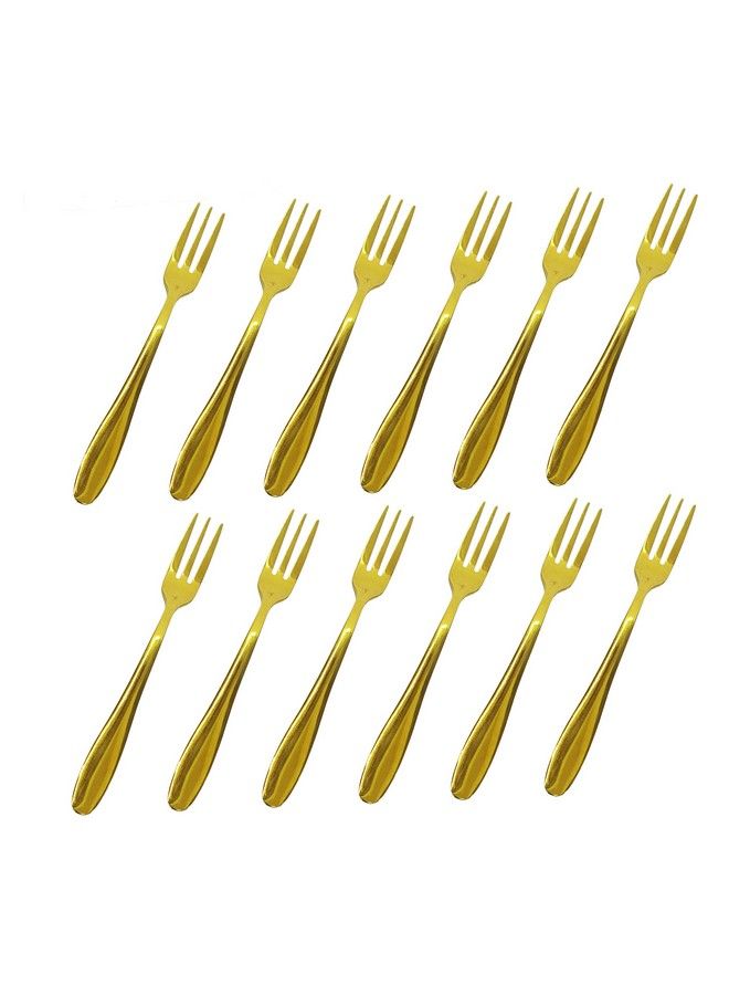 Appetizer Small Forks Set Of 12 5.2 Inches Dessert Forks Stainless Steel Gold 3Tine Portable Cocktail Salad Fruit Forks For Party Travel (12 Forks Gold)