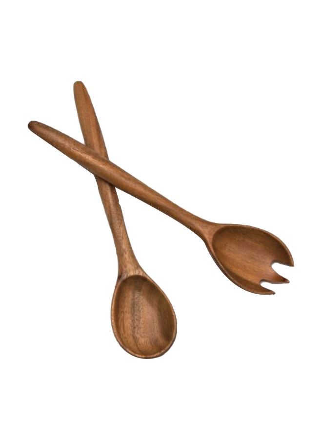 2-Piece Acacia Wood Salad Server Flatware Set Brown 12x2.5x1inch
