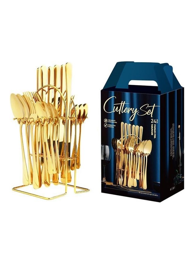 24-Piece Cutlery Set With Stand Holder Gold