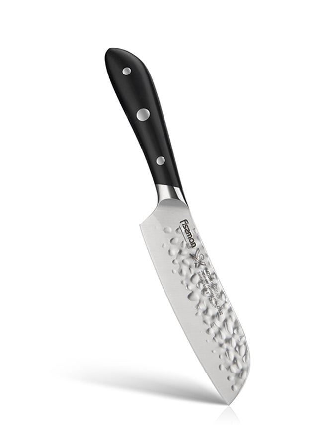 Hattori Hammered Santoku Knife Black/Silver 5inch