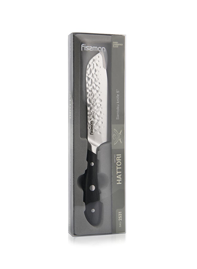 Hattori Hammered Santoku Knife Black/Silver 5inch
