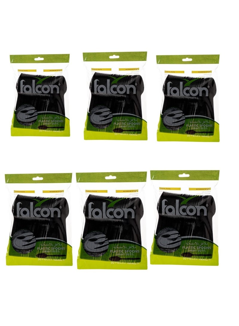 pack OF 6 X 50 Pcs falcon Heavy Duty Plastic spoons Black 300 pcs