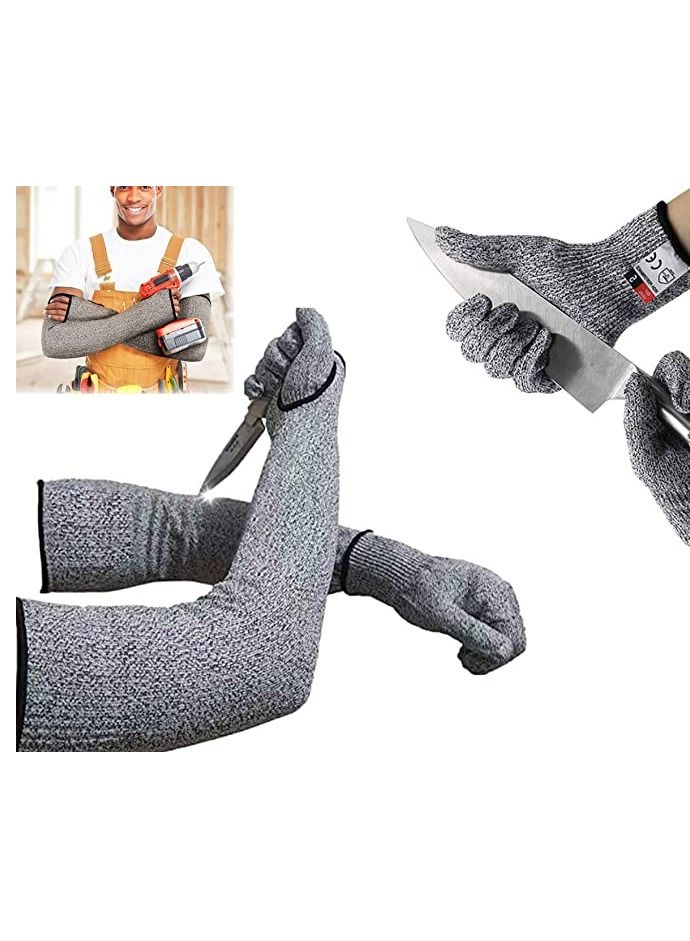 Cut Resistant Sleeves Proof Gloves,18-Inch Cut Resistant Knit Sleeves grade 5 anti-cut Safety Glove,1 set Anti-cut arm cover for Kitchen Butcher Outdoor Work Protective Hands