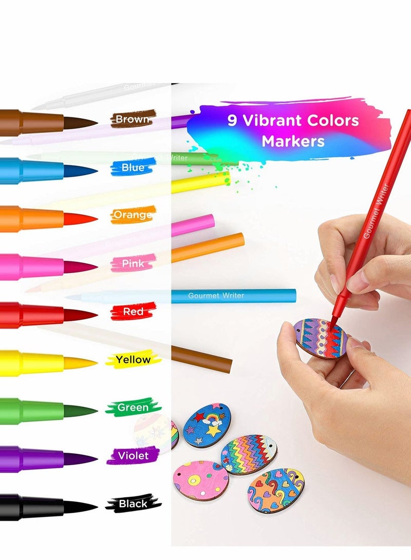 Food Coloring Pens, Edible Markers for Cookies Kids Fine Tip Food Grade Food Gourmet Writers for DIY Decorating Fondant Eggs Baking Painting Drawing 9 Pcs