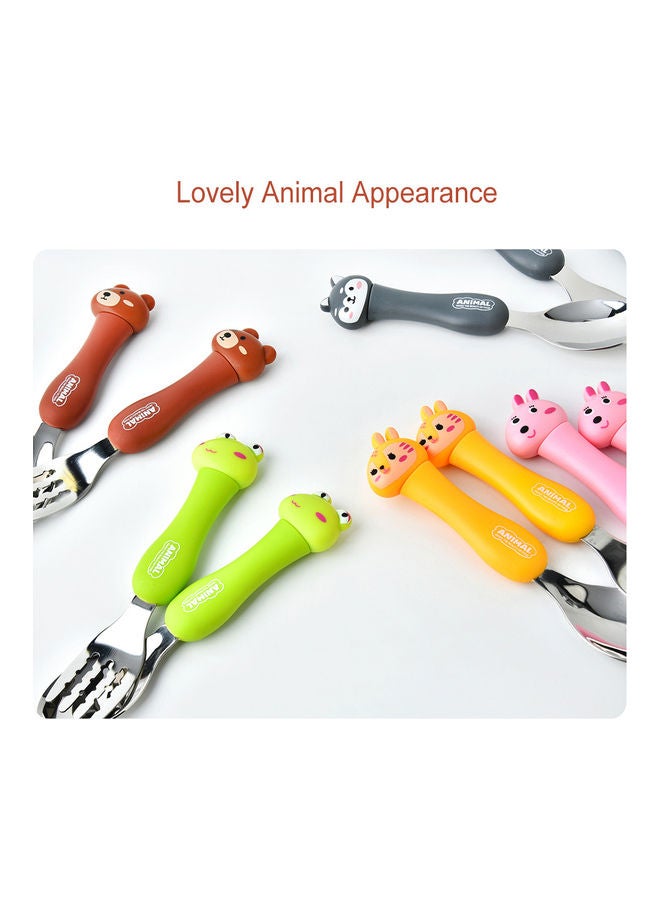 2-Piece Kids Spoon And Fork With Travel Case Green 17.5x3x8cm