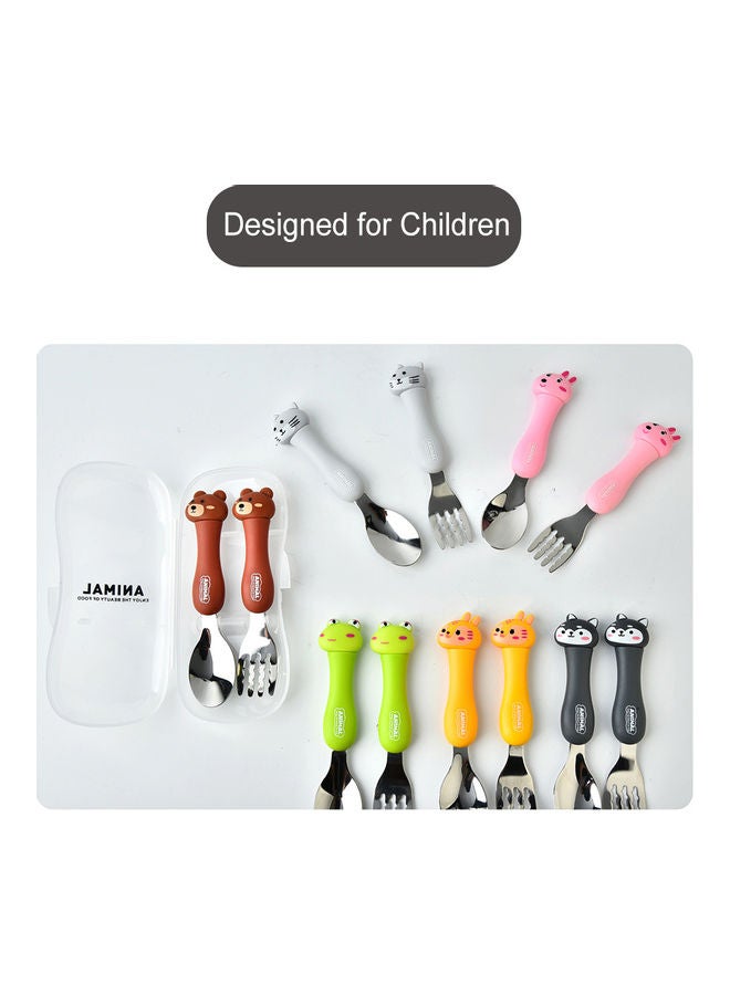 2-Piece Kids Spoon And Fork With Travel Case Green 17.5x3x8cm