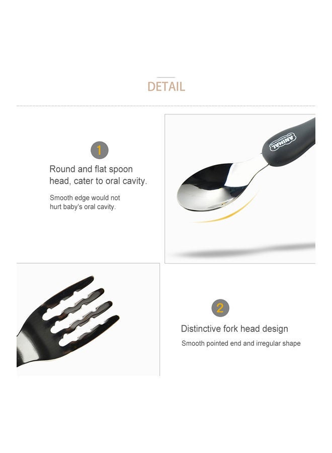 2-Piece Kids Spoon And Fork With Travel Case Green 17.5x3x8cm