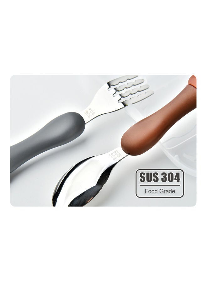 2-Piece Kids Spoon And Fork With Travel Case Green 17.5x3x8cm