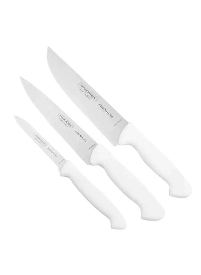 3-Piece Premium Knife Set Silver/White