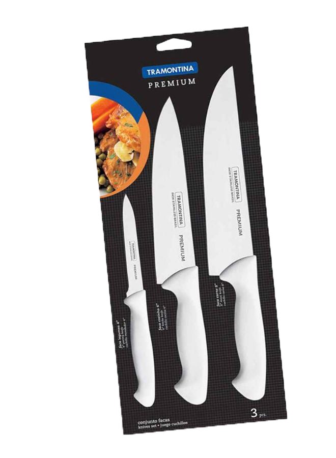 3-Piece Premium Knife Set Silver/White