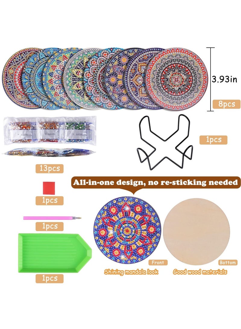 8 Pcs Diamond Painting Coasters with Holder, MAKINGTEC Mandala Coasters DIY Diamond Art Crafts for Adults, Small Diamond Painting Kits Accessories
