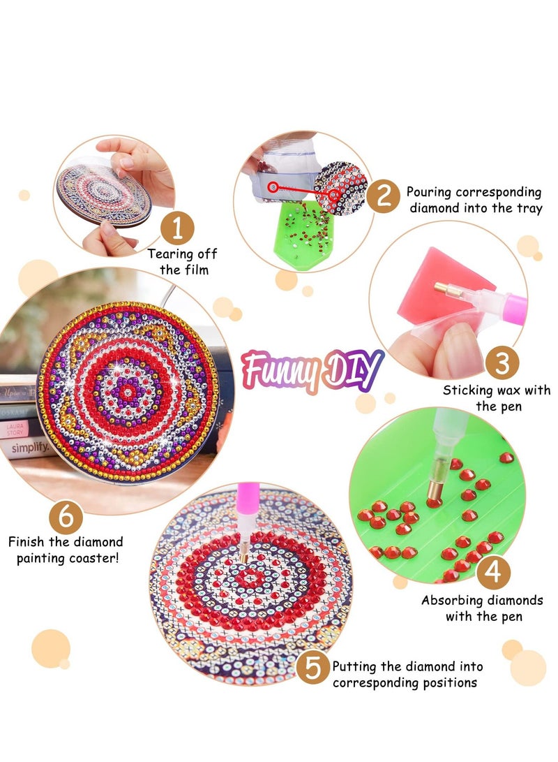 8 Pcs Diamond Painting Coasters with Holder, MAKINGTEC Mandala Coasters DIY Diamond Art Crafts for Adults, Small Diamond Painting Kits Accessories