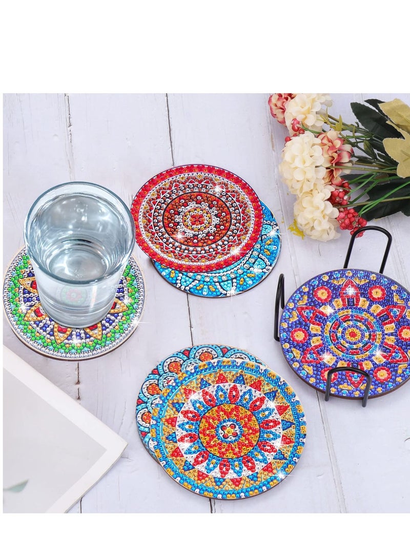 8 Pcs Diamond Painting Coasters with Holder, MAKINGTEC Mandala Coasters DIY Diamond Art Crafts for Adults, Small Diamond Painting Kits Accessories