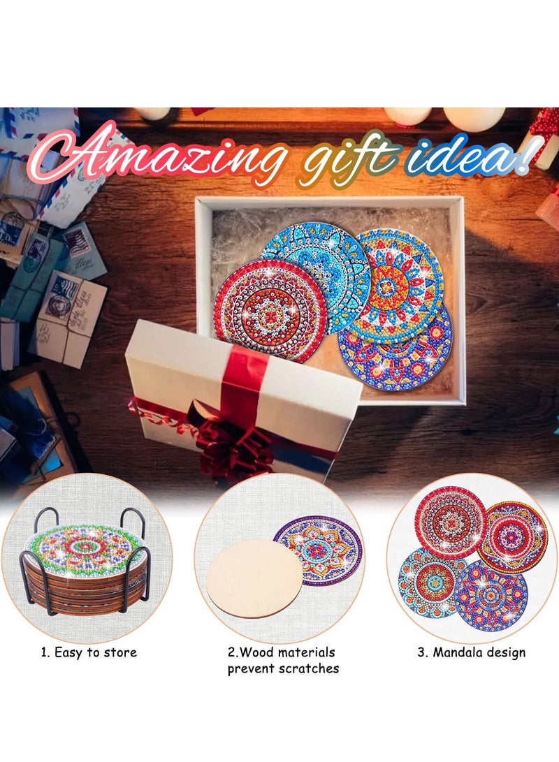 8 Pcs Diamond Painting Coasters with Holder, MAKINGTEC Mandala Coasters DIY Diamond Art Crafts for Adults, Small Diamond Painting Kits Accessories