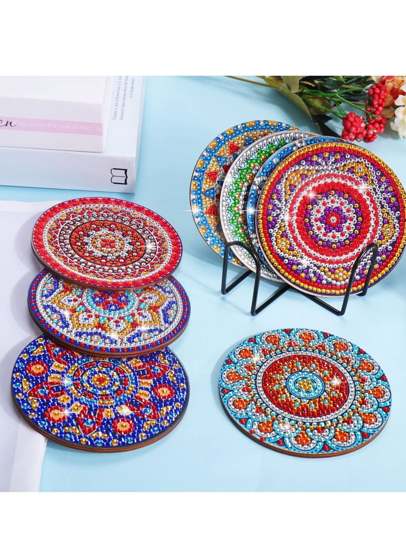 8 Pcs Diamond Painting Coasters with Holder, MAKINGTEC Mandala Coasters DIY Diamond Art Crafts for Adults, Small Diamond Painting Kits Accessories