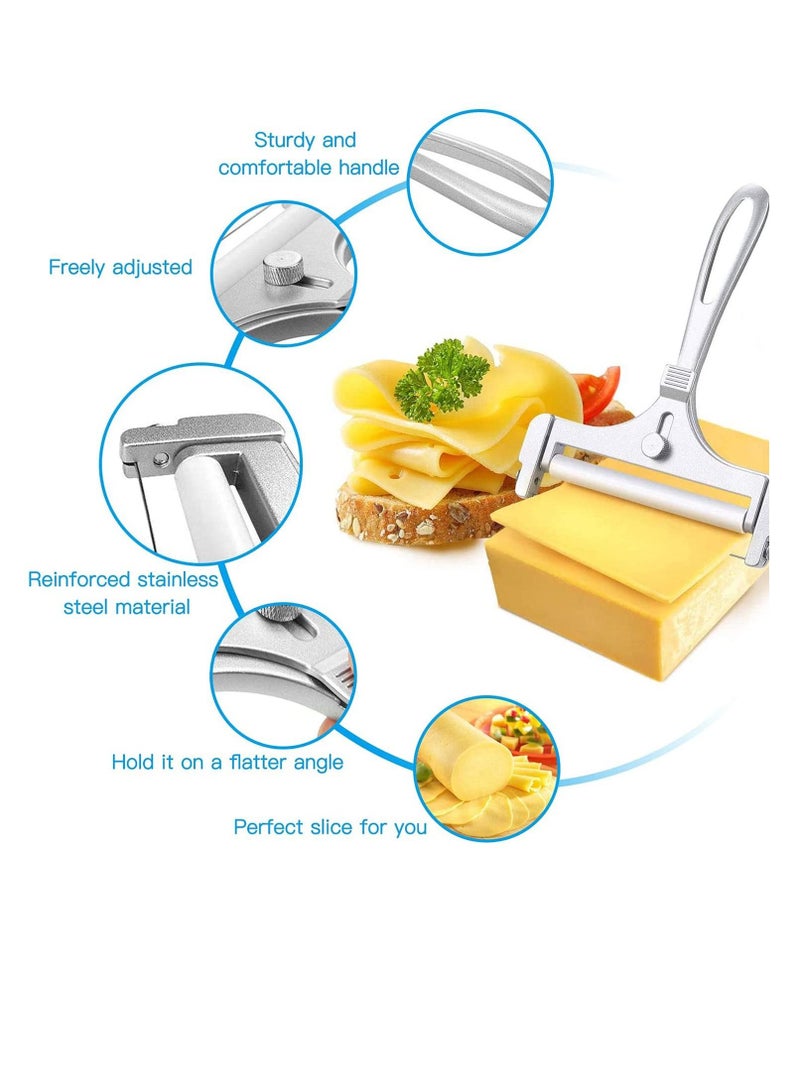 2 Pieces Cheese Slicer Set, Stainless Steel Wire Cheese Slicer with Cheese Plane Tool, Adjustable Thickness Cheese Cutter for Soft, Semi-Hard, Hard Cheeses Kitchen Cooking Tool for Cooking