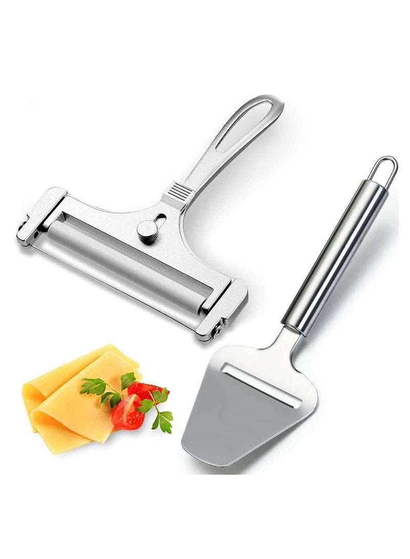 2 Pieces Cheese Slicer Set, Stainless Steel Wire Cheese Slicer with Cheese Plane Tool, Adjustable Thickness Cheese Cutter for Soft, Semi-Hard, Hard Cheeses Kitchen Cooking Tool for Cooking