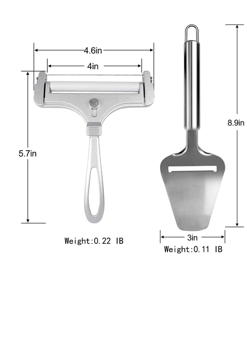 2 Pieces Cheese Slicer Set, Stainless Steel Wire Cheese Slicer with Cheese Plane Tool, Adjustable Thickness Cheese Cutter for Soft, Semi-Hard, Hard Cheeses Kitchen Cooking Tool for Cooking