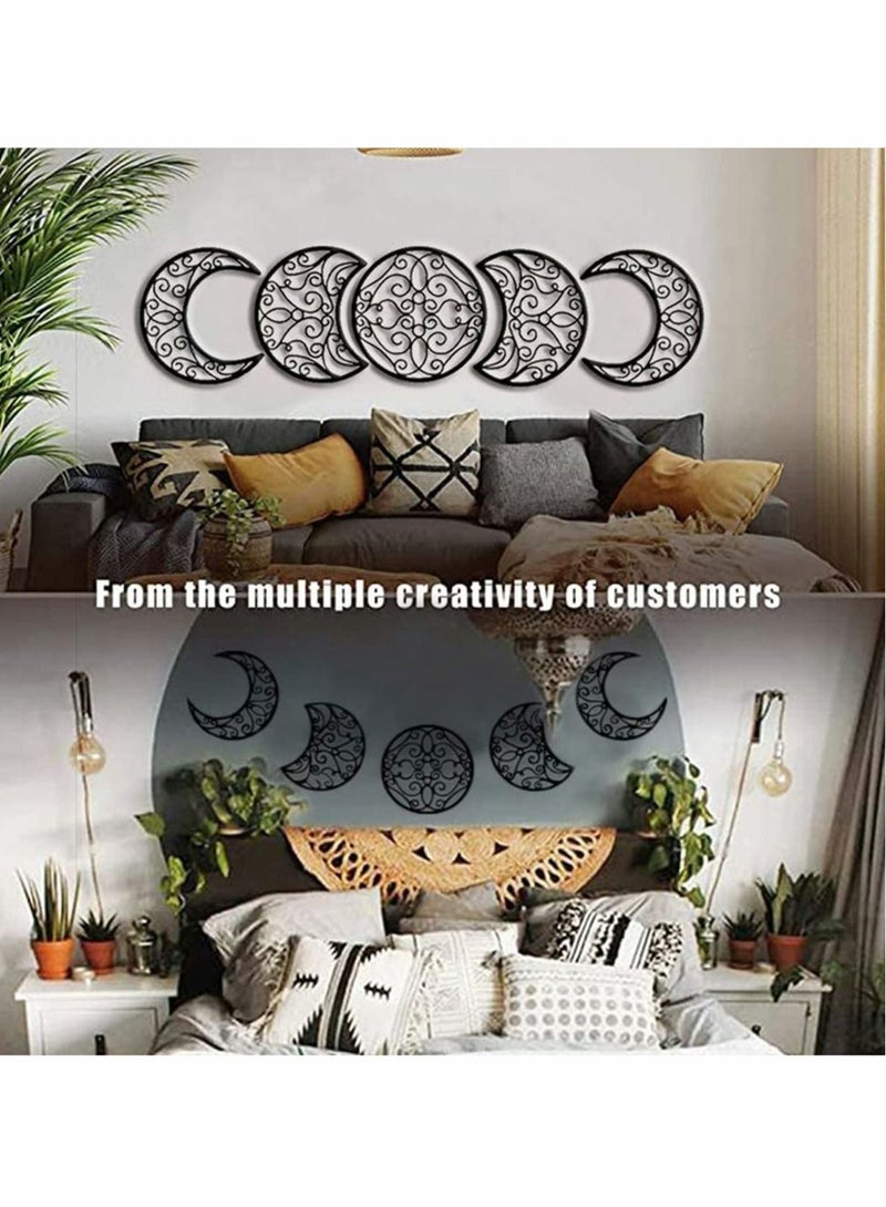 Moon Decoration Wall Decoration, Art decoration Wall Hanging, Boho Bedroom Decor Home Wall Decoration (Black, 5 Pieces)