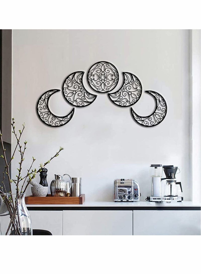 Moon Decoration Wall Decoration, Art decoration Wall Hanging, Boho Bedroom Decor Home Wall Decoration (Black, 5 Pieces)