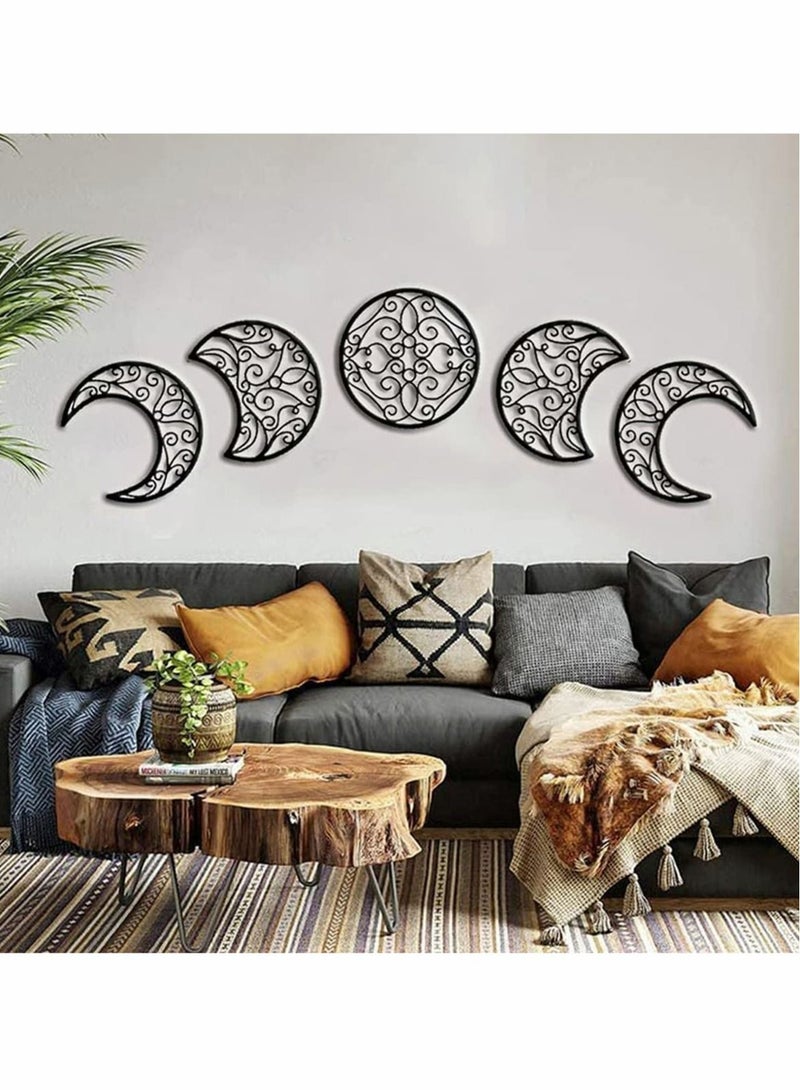 Moon Decoration Wall Decoration, Art decoration Wall Hanging, Boho Bedroom Decor Home Wall Decoration (Black, 5 Pieces)