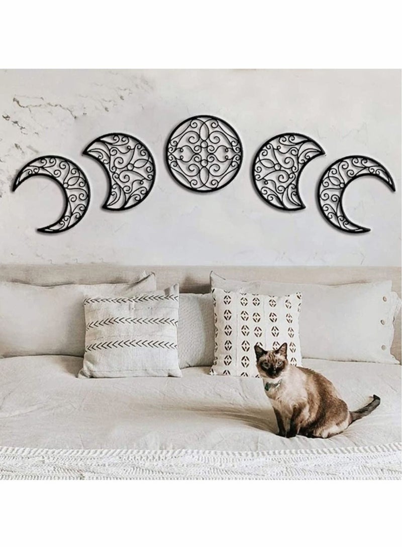 Moon Decoration Wall Decoration, Art decoration Wall Hanging, Boho Bedroom Decor Home Wall Decoration (Black, 5 Pieces)