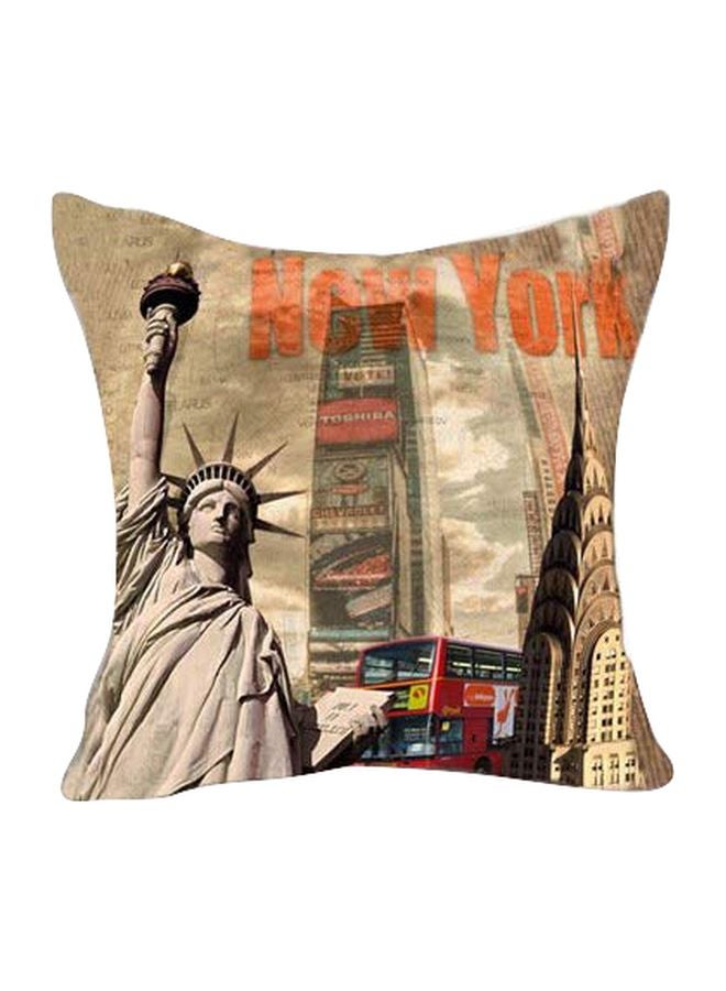 Statue Of Liberty Printed Throw Pillow Cover Beige/Brown/Red 18x18inch
