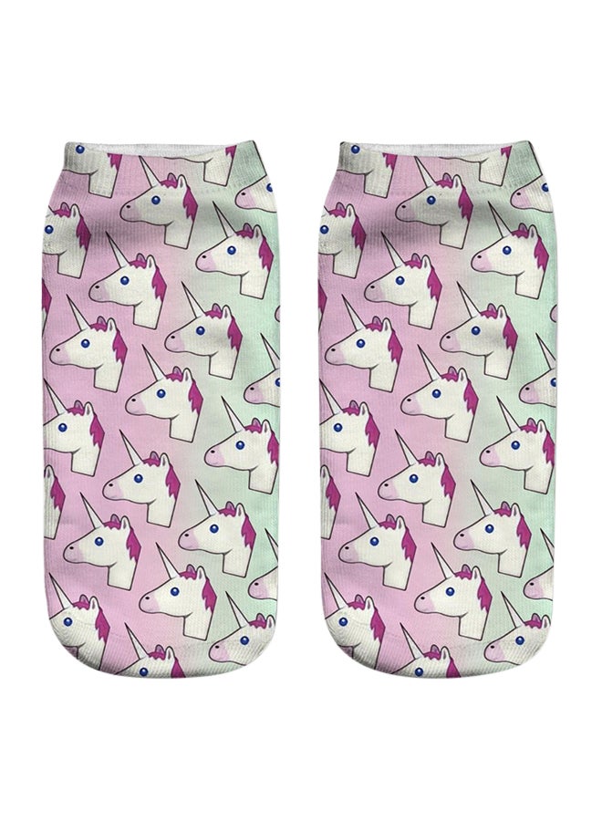 Unicorn Printed Low Cut Ankle Socks Pink/White/Green