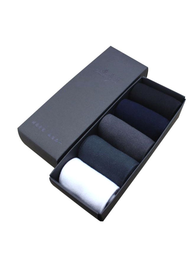 5-Piece Formal Cotton Socks White/Black/Blue